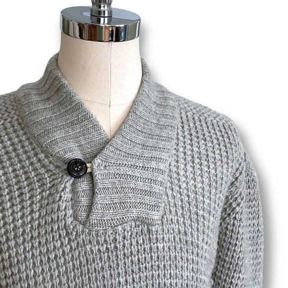 Celtic & Co Mens Gray Wool Shawl Collar Sweater Sz L Chunky Knit Made in England - Picture 3 of 6